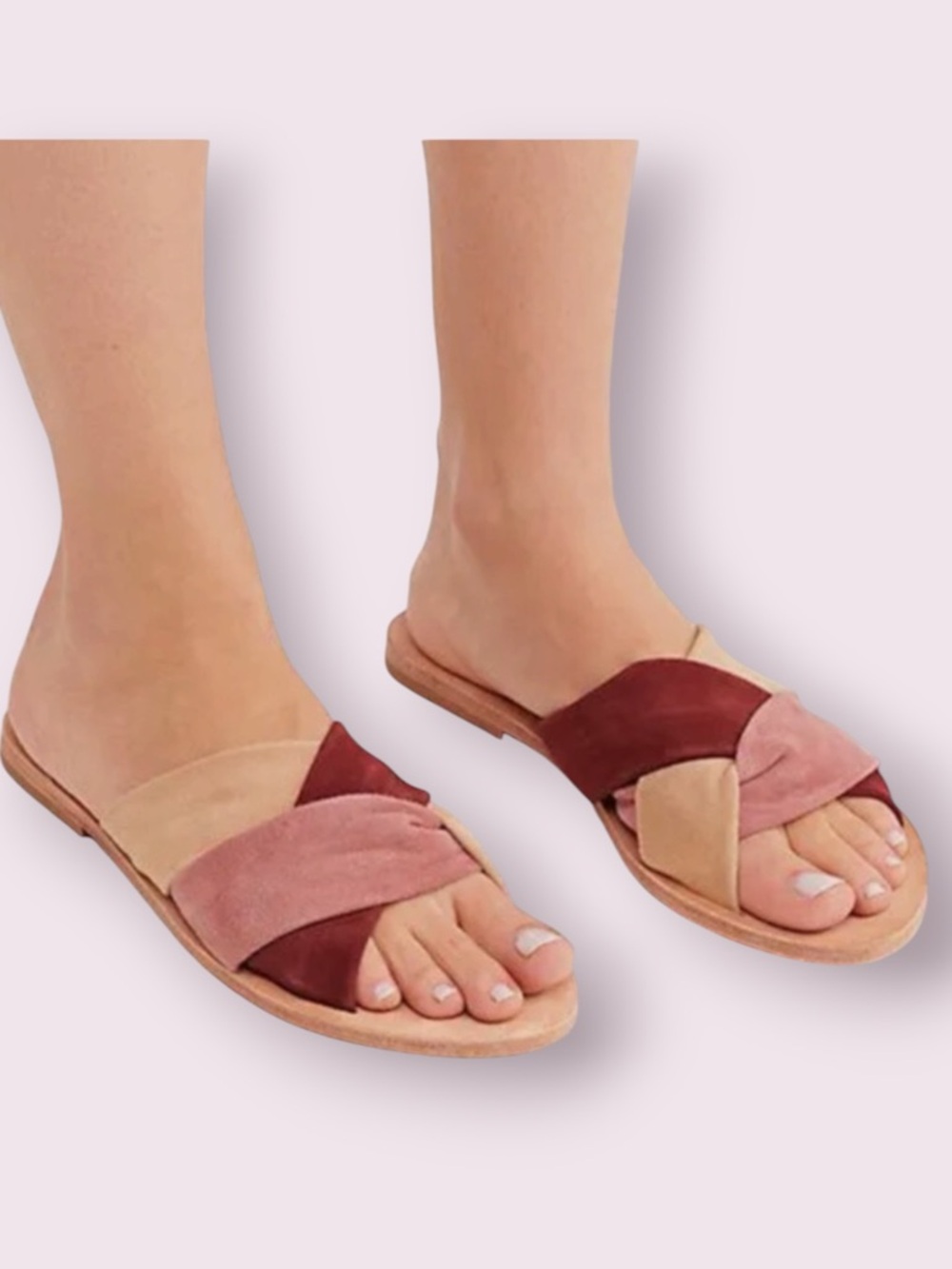 Free People Rio Vista Slide Sandals Suede Rose Combo Criss Cross Eur 40 US 9